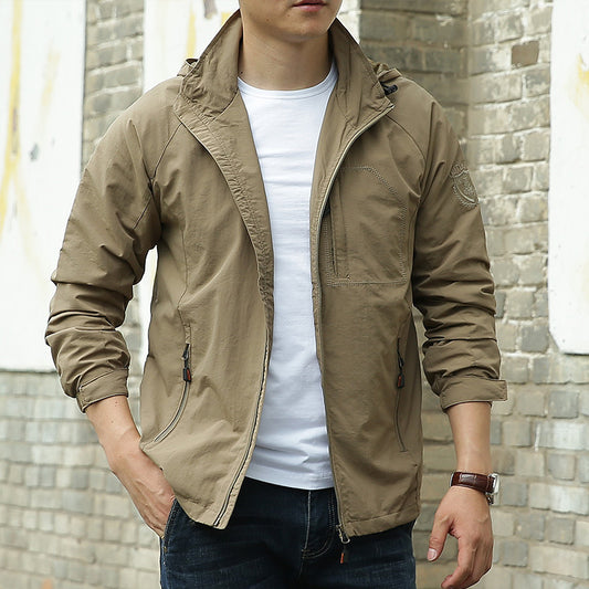 Men's Fashion Solid Color Single Outdoor Jacket - Casual Windproof Outerwear