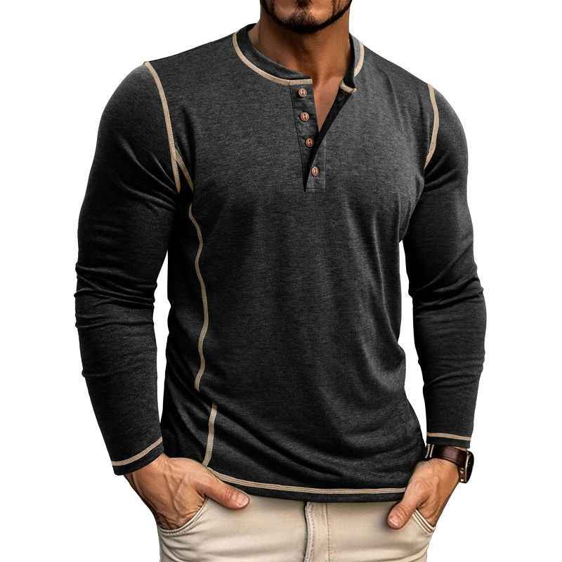 European And American Men's Henley Shirt With Four-button Top