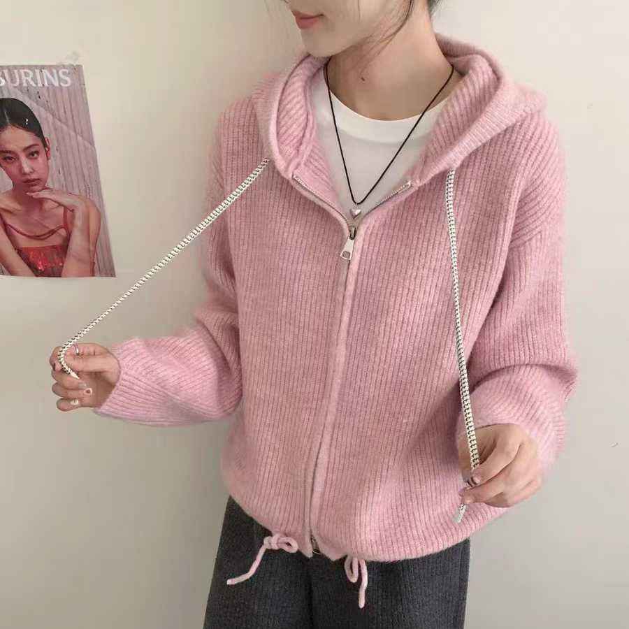 Double Zipper Hooded Knitted Niche Sweater Coat
