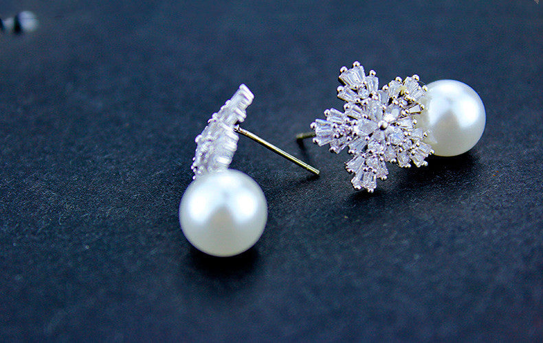 Snow Pearl Earrings - Exquisite Zircon Diamond Pearl Jewelry