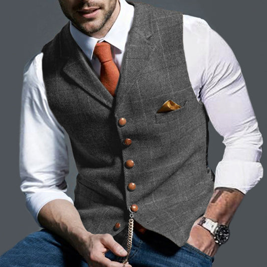 Men's Casual Lapel Plaid Slim Fit Vest - Classic Business Waistcoat