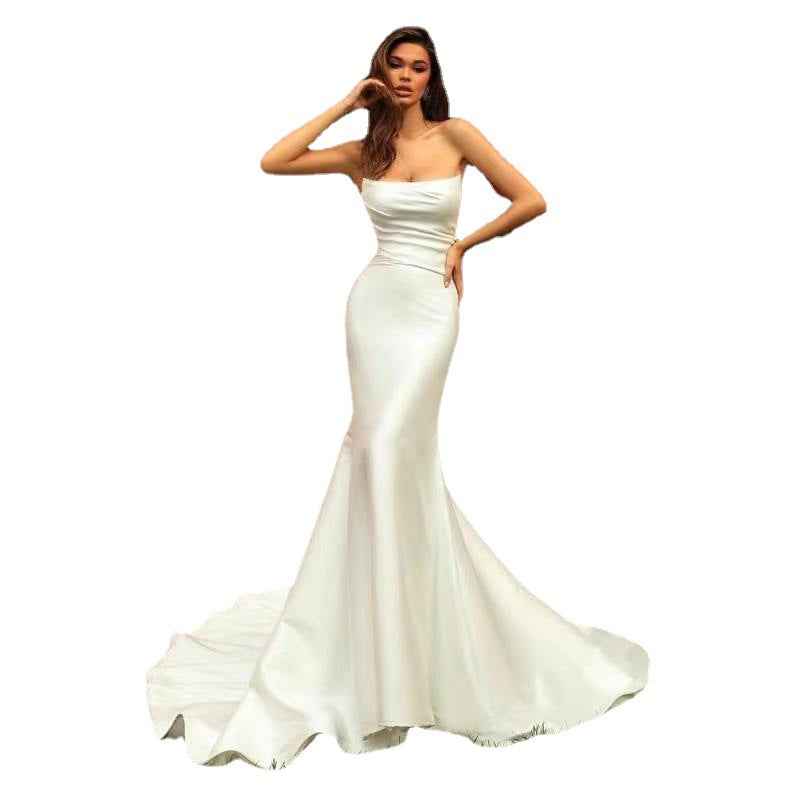 Women's Tube Top Satin Fishtail Gown