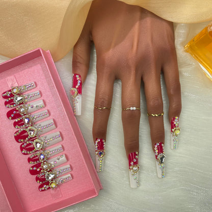 GGDDSHA Nails 10pcs Handmade Press On Nails - GlitterGold Diamond Extra Long Stiletto Reusable Gel UV FinishedFalse Nails, Designer Fashion 3D Hand-painted NailsMedium Size,Harmony Spark - DropOnline.co