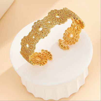 1pcs Luxury Style Gold Bracelet Hollowed Out Lace Flower Design Wedding Gold Jewelry - DropOnline.co