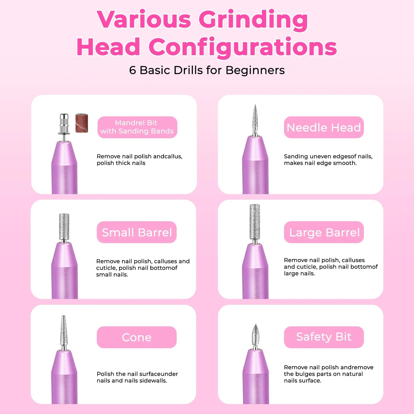 Portable Electric Nail Drill, Professional Nail File Kit For Acrylic, Gel Nails, Manicure Pedicure With Nail Drill Bits Sanding Bands Rose Gold