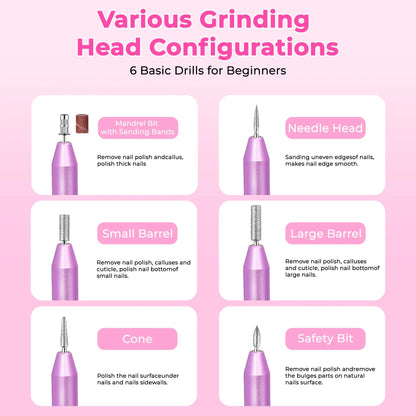 Portable Electric Nail Drill, Professional Nail File Kit For Acrylic, Gel Nails, Manicure Pedicure With Nail Drill Bits Sanding Bands Rose Gold - DropOnline.co
