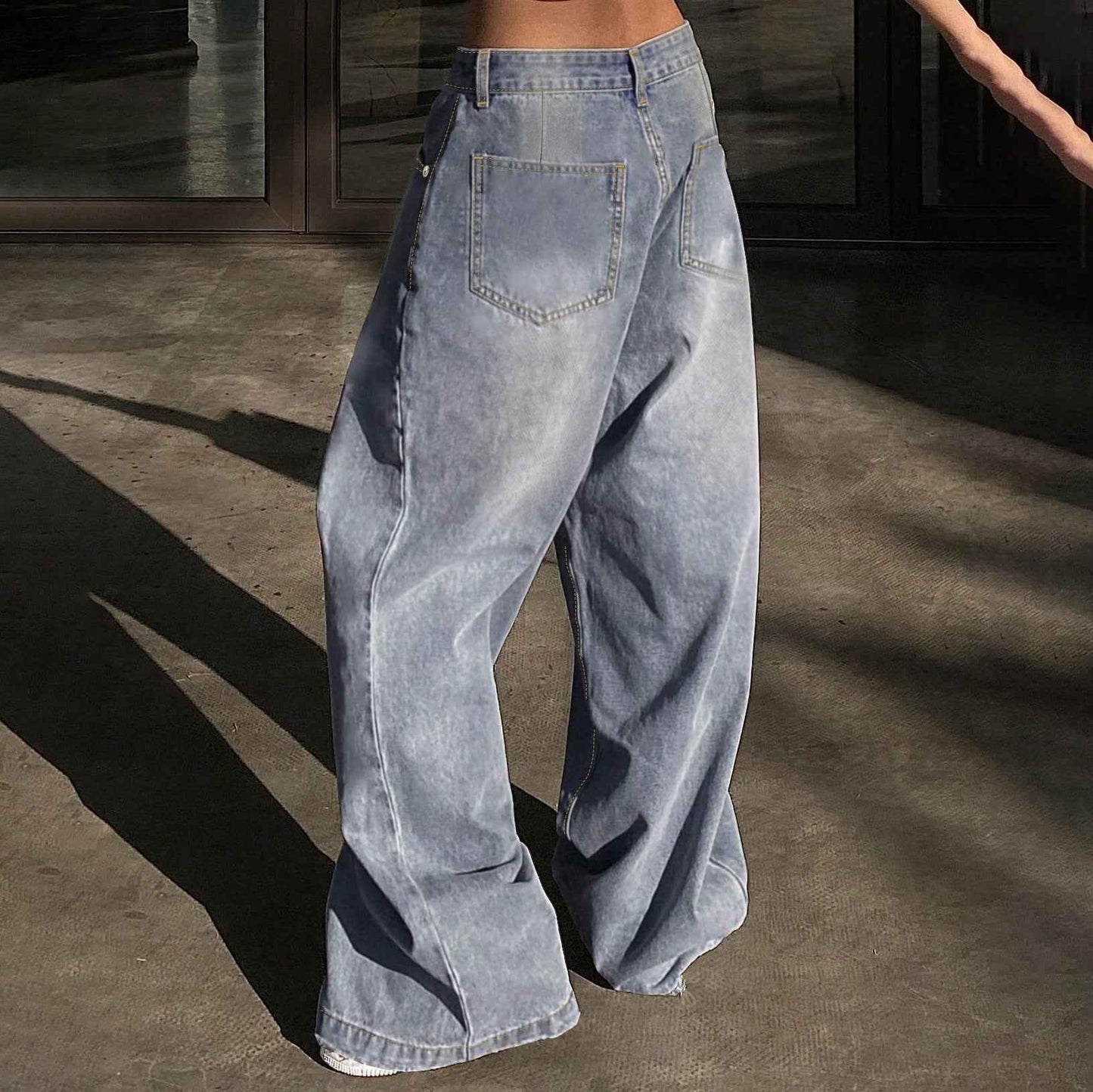 European And American Washed Wide-leg Super Long Mop Jeans