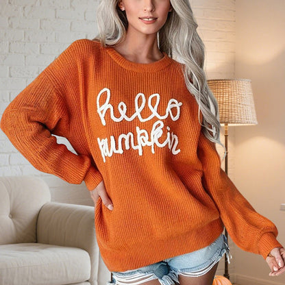 Women's Casual Round Neck Long Sleeve Letter Graphic Sweater Fall Winter Warm Comfortable Pullover Tops - DropOnline.co