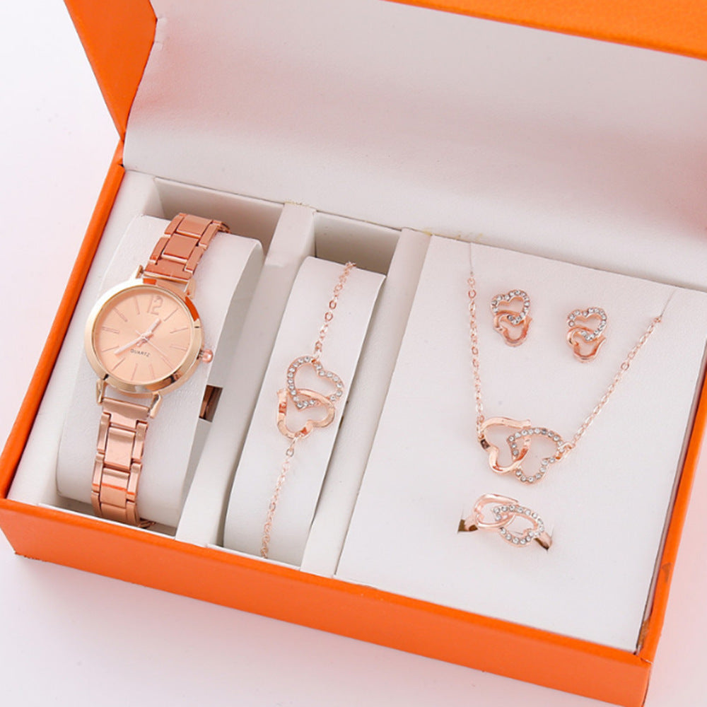Gold Steel Band Quartz Watch - Elegant Bracelet Timepiece