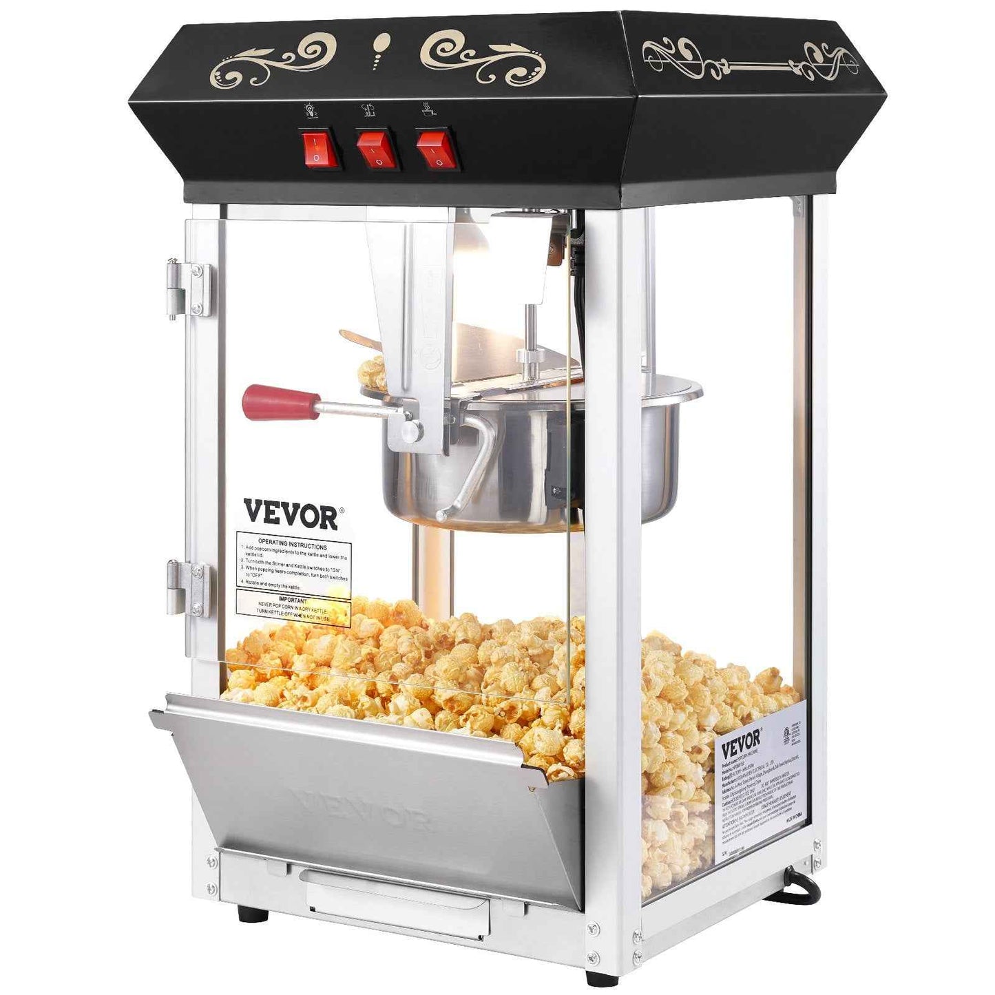 Popcorn Popper Machine Countertop Popcorn Maker 850W 8 Oz 48 Cups Black