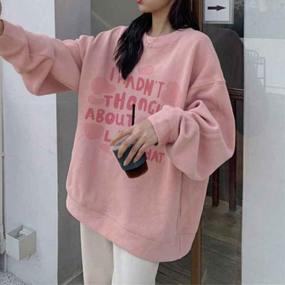 New American Style Loose Hoodie For Women Plus Size  Fleece-lined