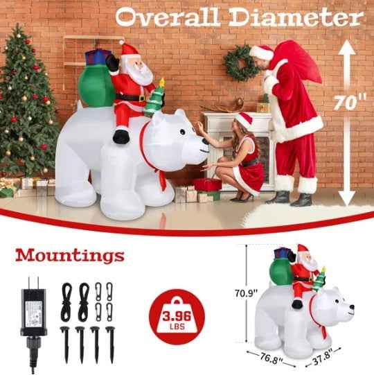 6ft Santa Claus Rides Polar Bear - 15W 7pcs LED Garden Christmas Decoration - DropOnline.co