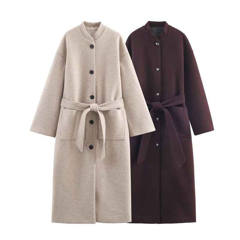 Long Belted Elegant Coat For Women