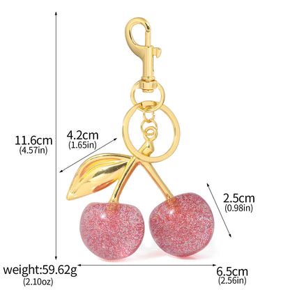 A Pair Of Red Cherry Crystal Bag Glitter Keychain - DropOnline.co