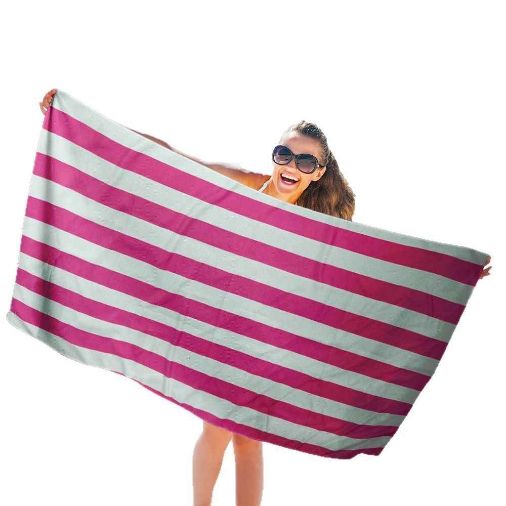 Striped Quick-drying Bath Towel Double-sided Velvet Beach Sports Hood