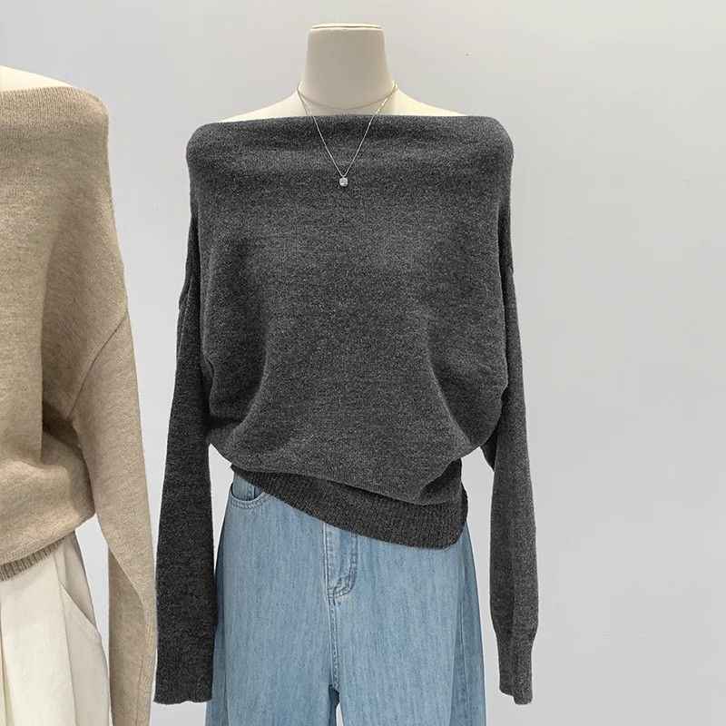 French Lazy Style Off-shoulder Loose Knit Base Sweater