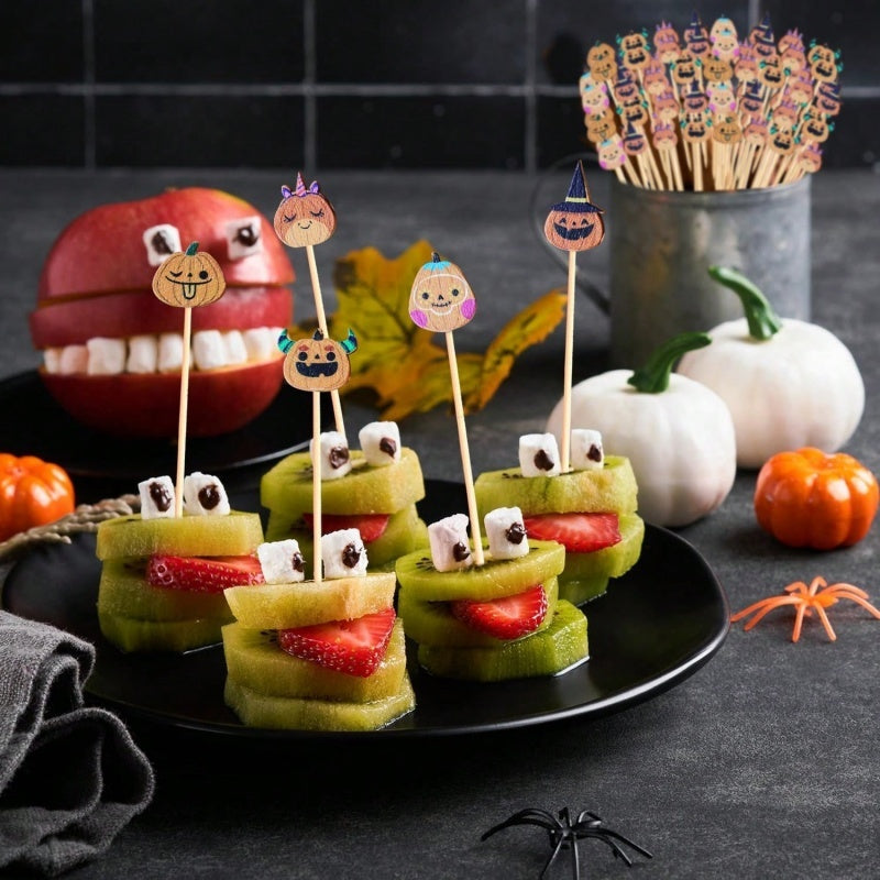 Halloween Pumpkin Bamboo Cocktail Picks - Decorative Party Toothpicks