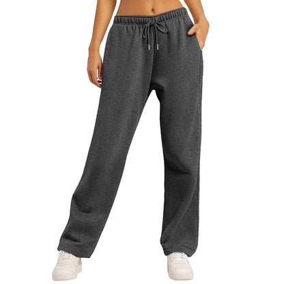Women's Solid Color Casual Loose Fleece-lined Trousers