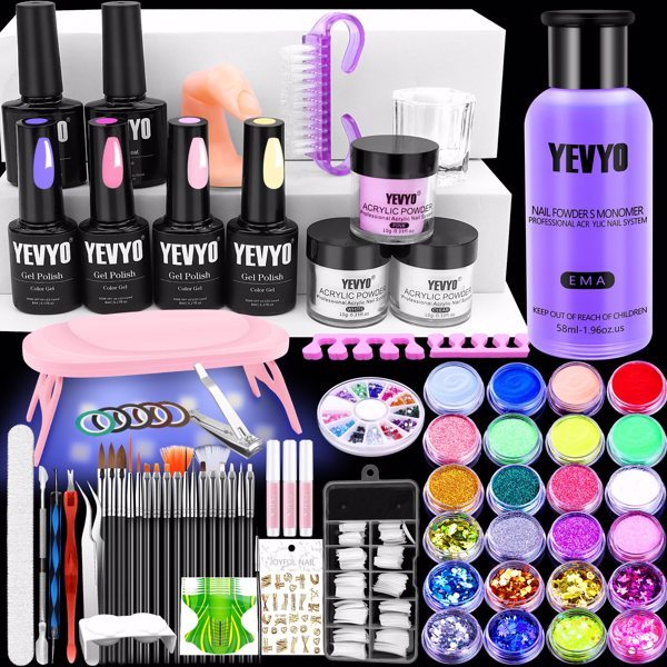 Acrylic Nail Kit With UV, 4 Color Gel Polishing Kit
