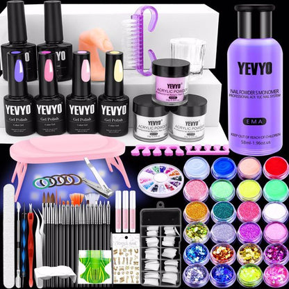 Acrylic Nail Kit With UV, 4 Color Gel Polishing Kit - DropOnline.co