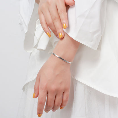 S925 Sterling Silver Bracelet Flat Snake Bone - DropOnline.co