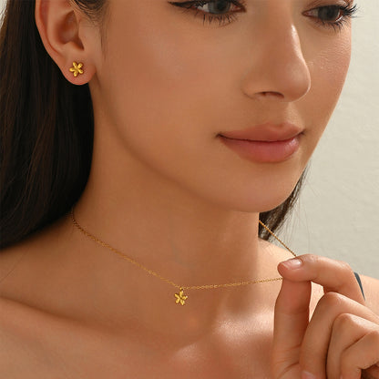 Lxalry 18K Gold Plated Stainless Steel Flower Pendant Necklace And Earrings Set For Women - Cute & Elegant Minimalist Jewelry For Summer, Gifts, Daily Wear, Birthday, And Anniversary - Waterproof & Hy - DropOnline.co