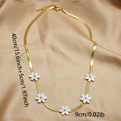 Lxalry 18K Gold Plated Bohemian Floral Necklace   Stainless Steel Skin Safe Jewelry With White Blossom Charms  Hypoallergenic   Tarnish Free Gift For Women Wife Mom, Festive Occasions   Everyday Boho - DropOnline.co