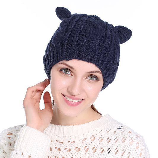 Autumn Winter Cat Ear Knit Beanie - Cute Animal Ear Hat