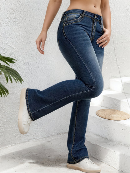 New Women's Elastic Button Zipper Flared Jeans, Multifunctional, Casual And Fashionable, Comfortable Women's Pants - DropOnline.co