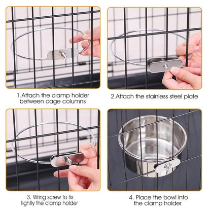 Detachable Pet Cage Food Water Bowl With Clamp Holder - DropOnline.co