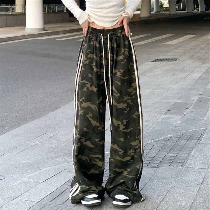 Striped Three-bar Color-block Camouflage Casual Draped Dance Sport Floor-length Trousers