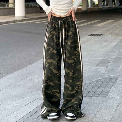 Striped Three-bar Color-block Camouflage Casual Draped Dance Sport Floor-length Trousers