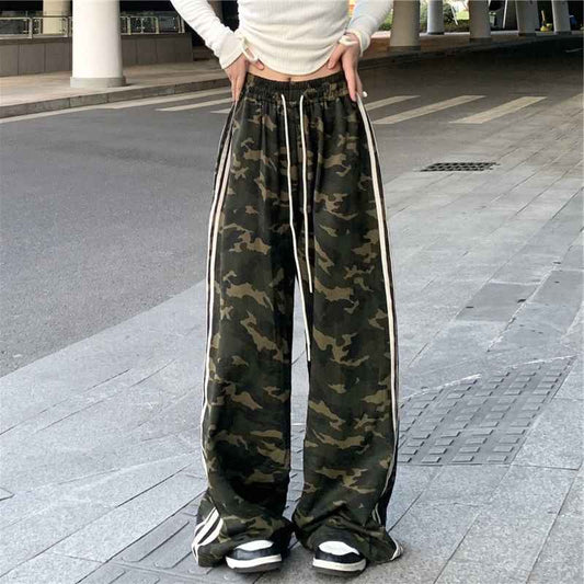 Striped Three-bar Color-block Camouflage Casual Draped Dance Sport Floor-length Trousers