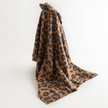 Leopard Print Artificial Cashmere Scarf Women's Warm Scarf Winter - DropOnline.co