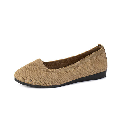 Round Toe Flats Shoes Casual Comfortable Soft Slip On Knit Mesh Shoes For Women - DropOnline.co