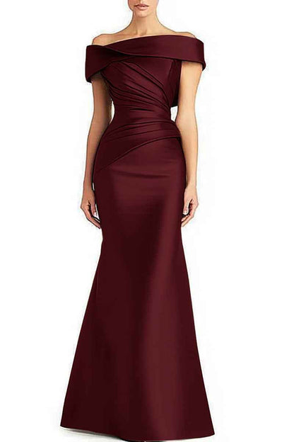 Evening Formal Dress Pleated Off-shoulder Elegant Maxi Dress Mother Of The Bride Dress