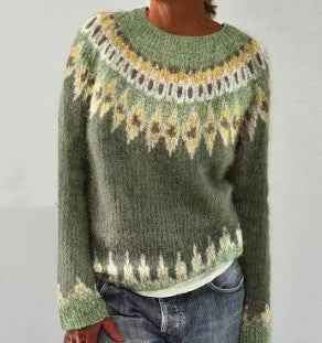 Women's Round-neck Color-block Loose Sweater