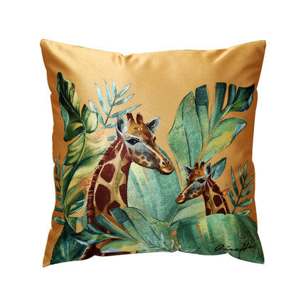 Modern rainforest bird green leaf print cushion cover