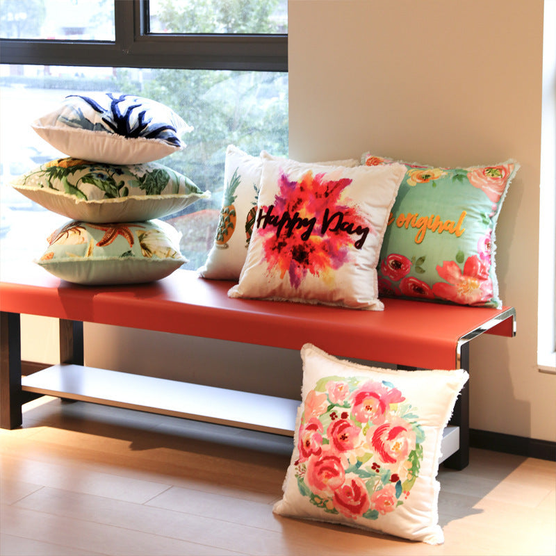 Velvet Embroidered Throw Pillow Printed Cushion Cover