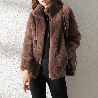 Double Faced Fleece Warm High Neck Sweater Women Cardigan - DropOnline.co