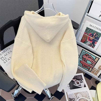 American Retro Simple Solid Color Hooded Sweater Women's Loose
