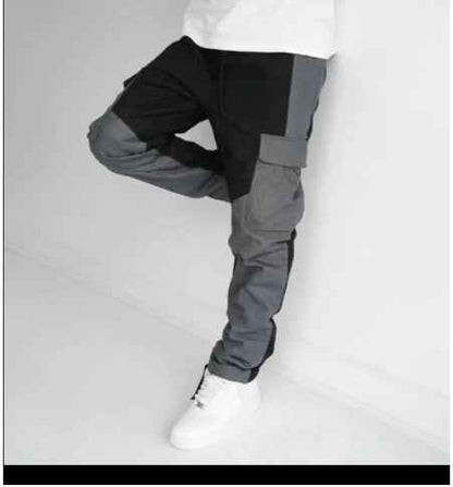 Men's Large Pocket Stitching Trousers - Loose Fit Tapered Pants