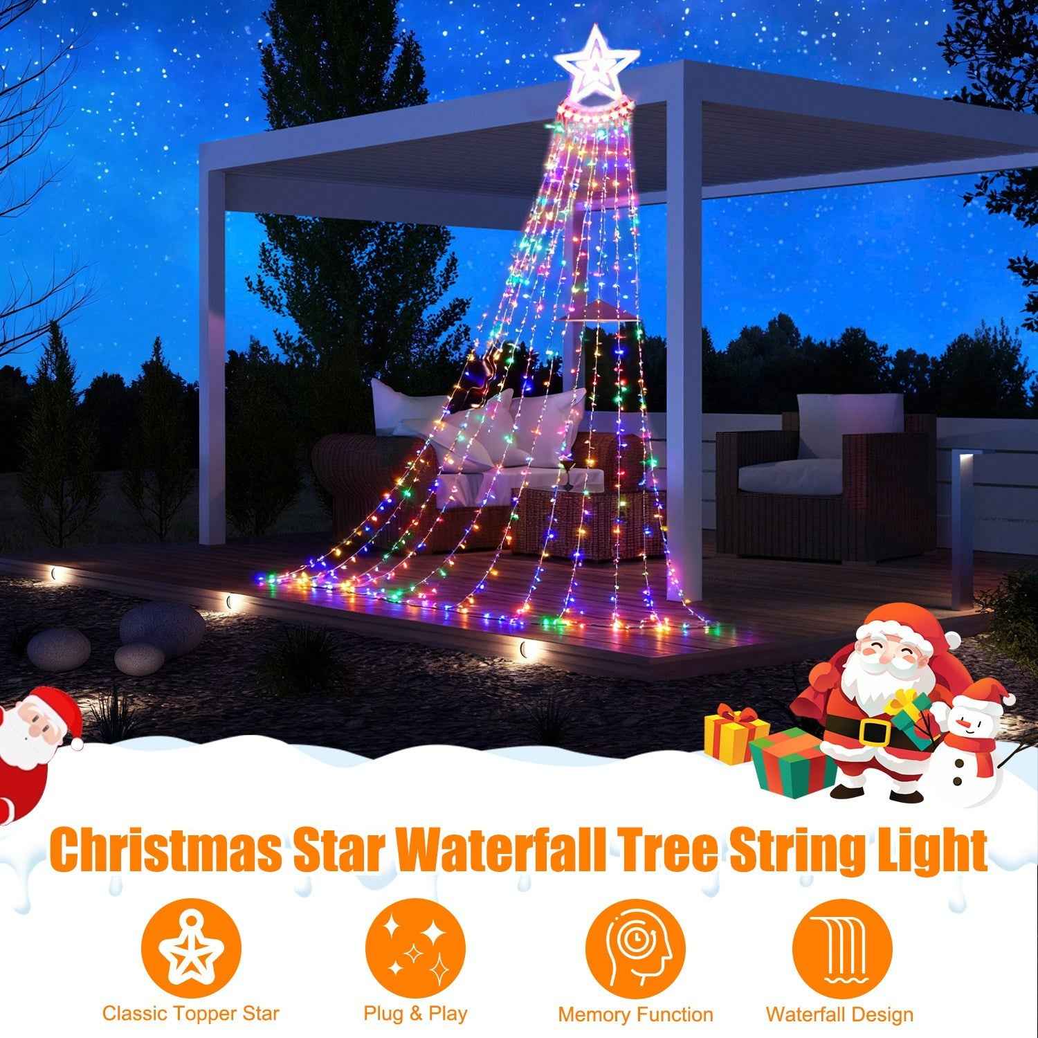 11.48FT 350LED Multicolored Christmas Star Waterfall Tree String Light - 8 Modes - DropOnline.co