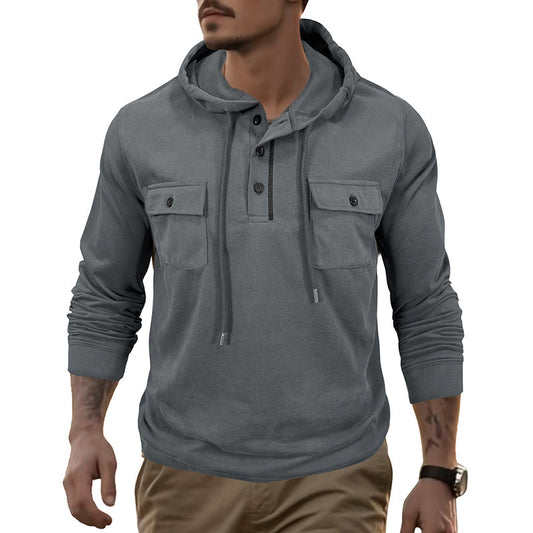 Men's Long-Sleeve Sports Hooded Sweater - Pocket Athletic Top