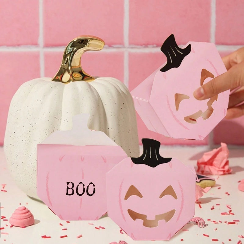 Pink Halloween Gift Boxes - 20 Pcs Pumpkin Shaped Treat Boxes