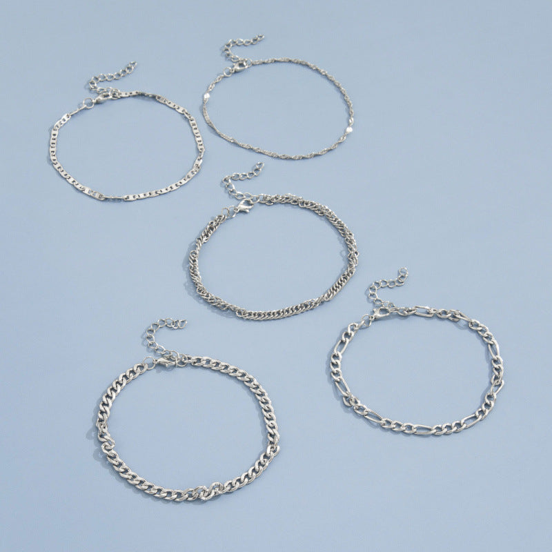 Snake Chain Anklet Set - 5-Piece Layered Metal Ankle Bracelets Collection