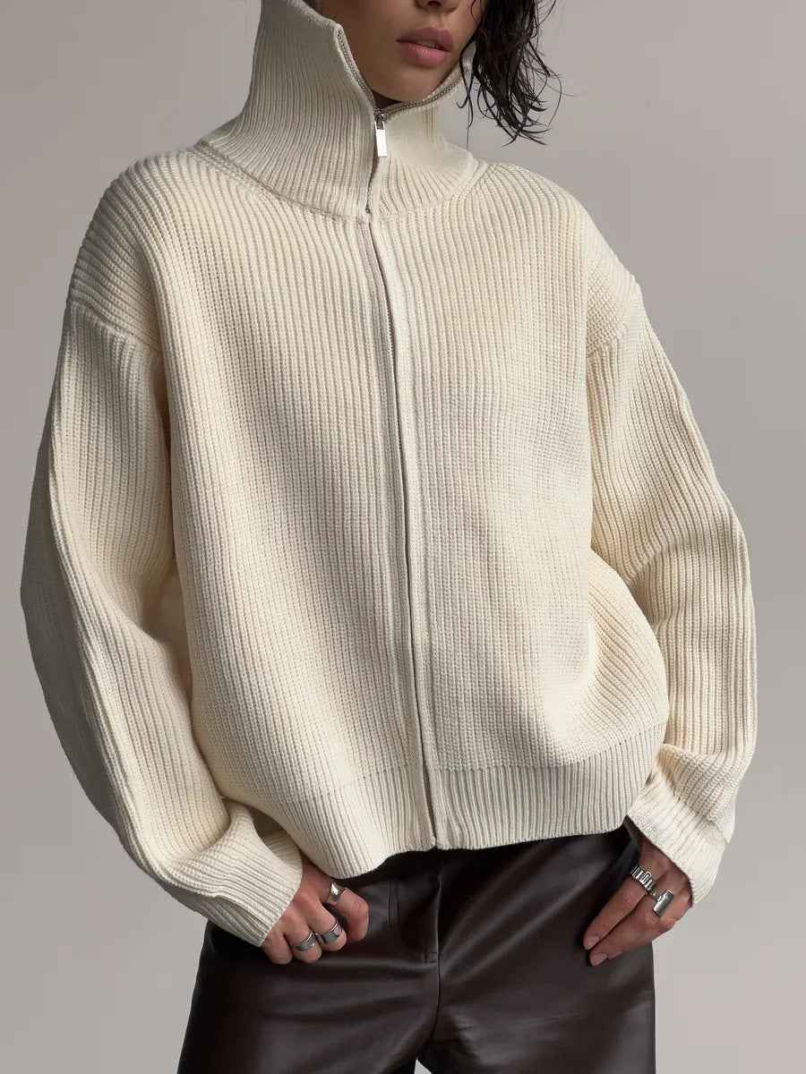 Women's Casual Knit Dual-zip Solid Color Sweater