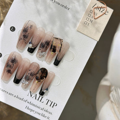 Handmade Long Camellia Girl Nail Tip - DropOnline.co