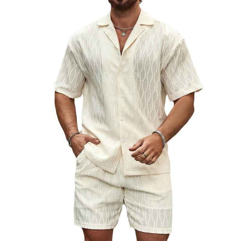 Men's 2-Piece Summer Tracksuit Set - Casual Button Shirt & Shorts Beach Outfit