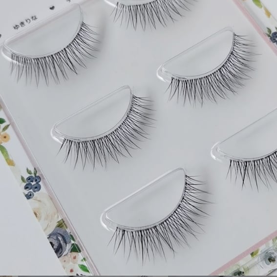 Natural False Eyelashes - Fine Stem Transparent Band 3 Pairs 10mm Fiber Lashes